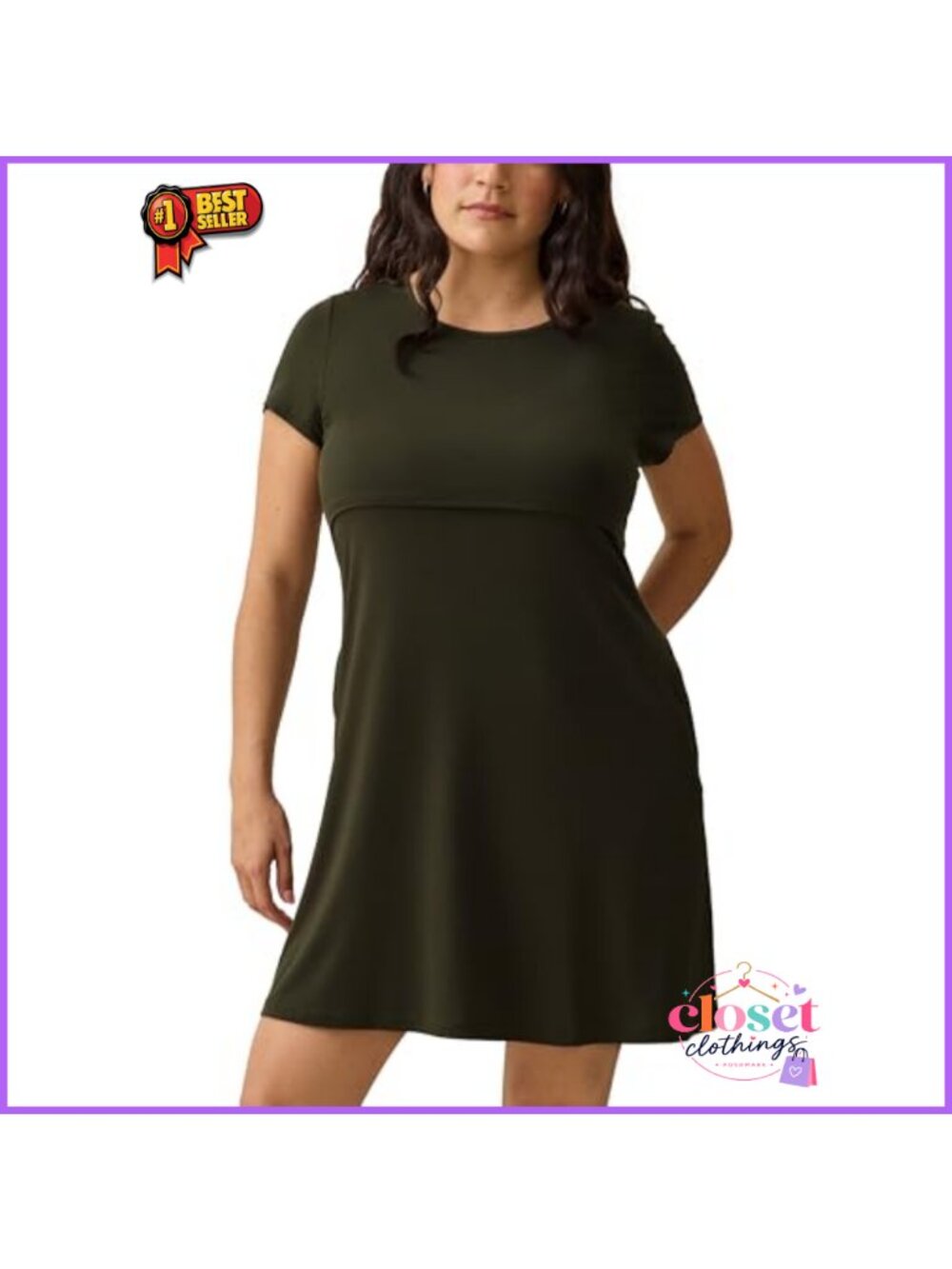 Maternity Nursing T-Shirt Dress Short Sleeve Round Neck